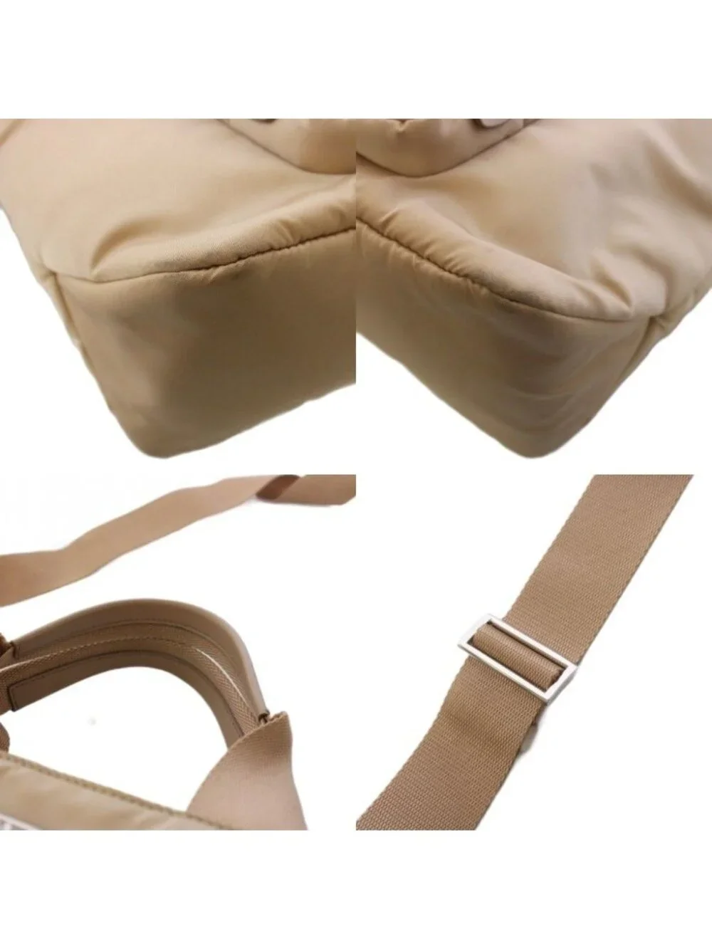 Prada Tote Shoulder Bag 2-Way Triangle Logo Beige KH